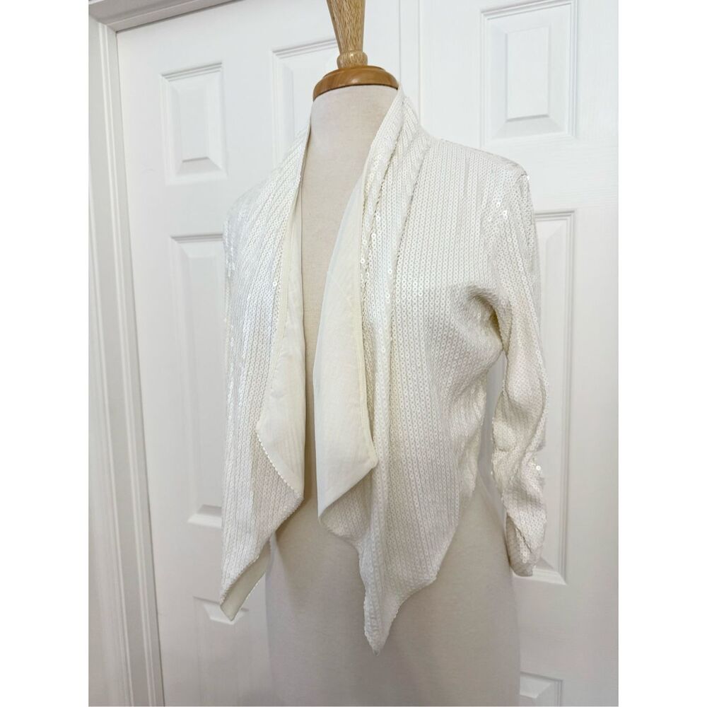Harrison Morgan White Waterfall Open Front Cardigan Top M/L